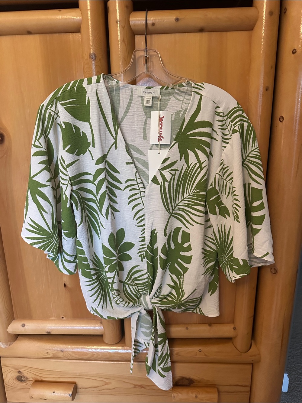 Tropical Tie-Front Blouse in Green and White